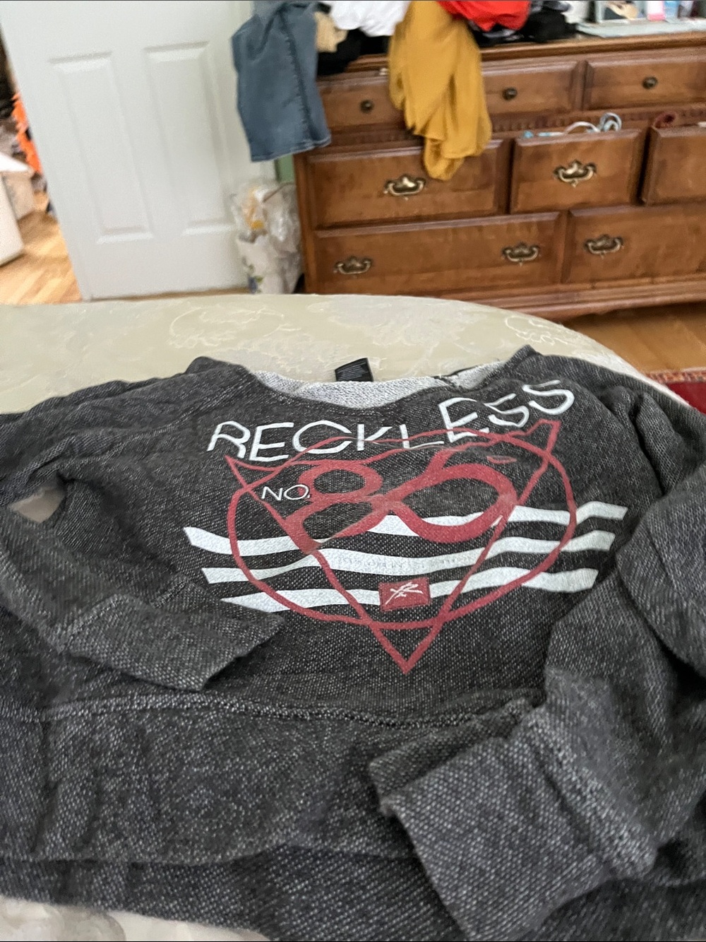 Charcoal Graphic Crop Top - Gray with Red Logo